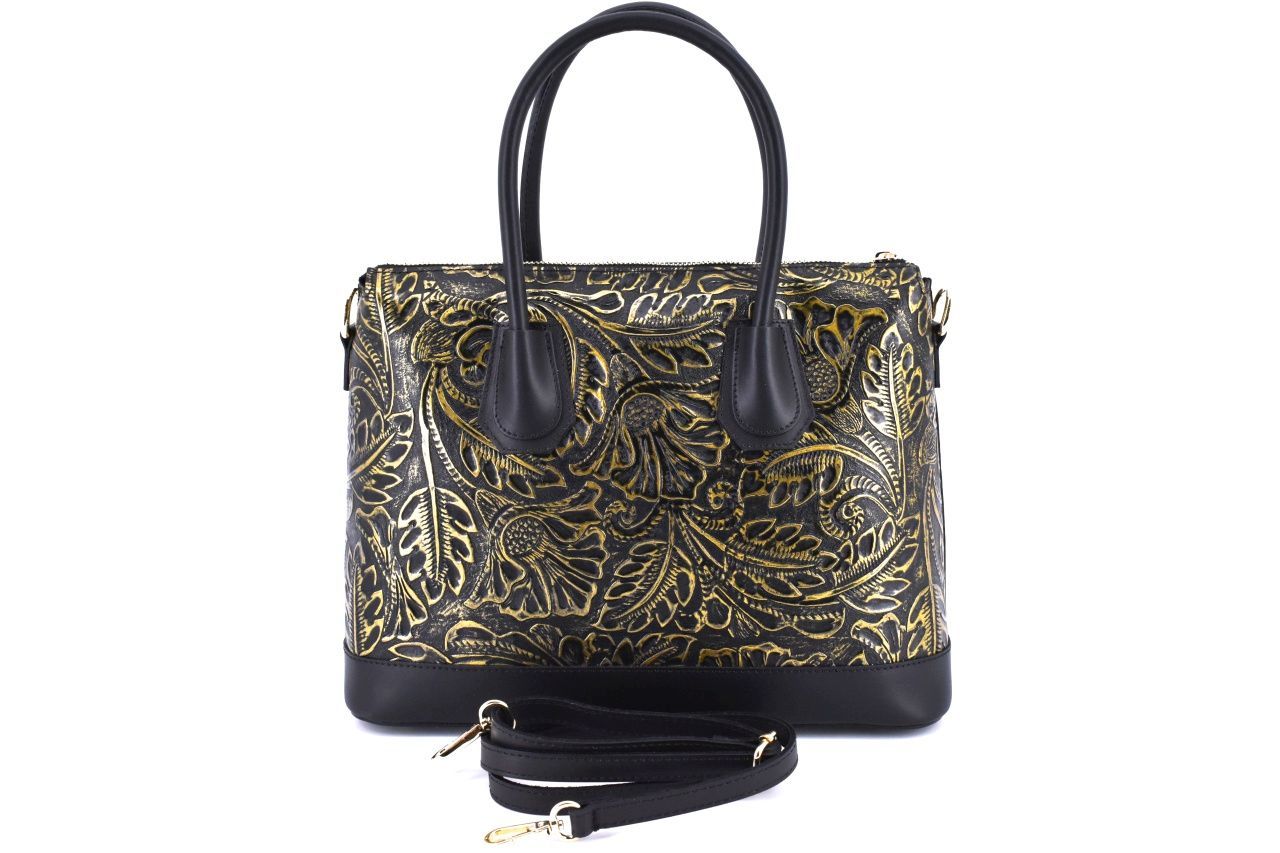 Dámská kožená kabelka s květovaným vzorem Arteddy - hořčicová 38955