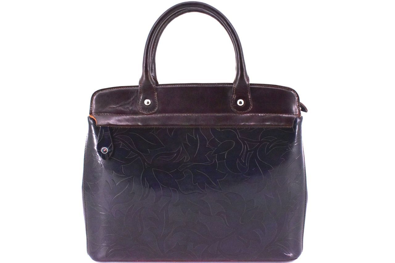 Dámská kožená kabelka s květovaným vzorem Arteddy - tmavě modrá/tmavě hnědá 33859