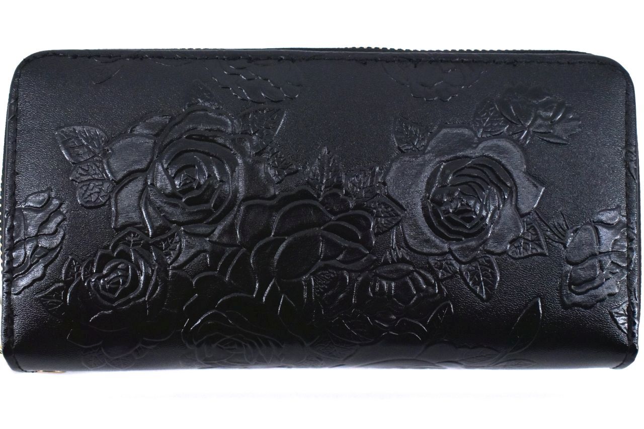 Dámská / dívčí velká peněženka pouzdrového typu s květovaným vzorem - černá 38943