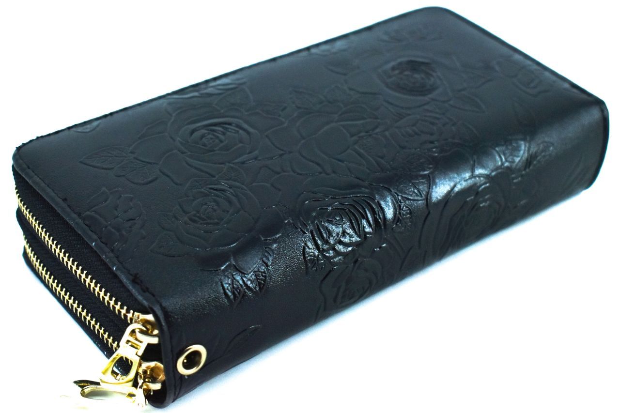 Dámská / dívčí velká peněženka pouzdrového typu s květovaným vzorem - černá 38943
