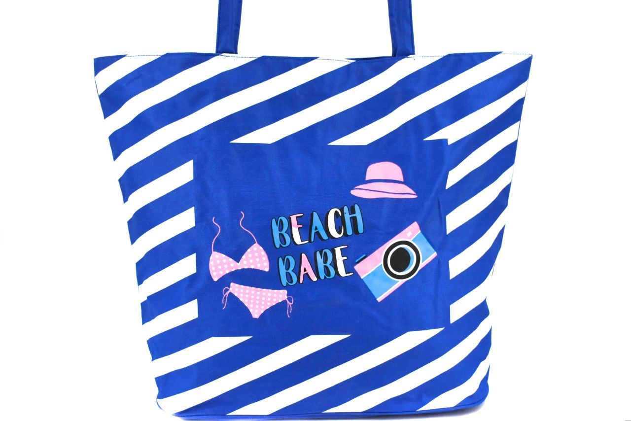 Plážová taška pruhovaná s potiskem - světle modrá 37201