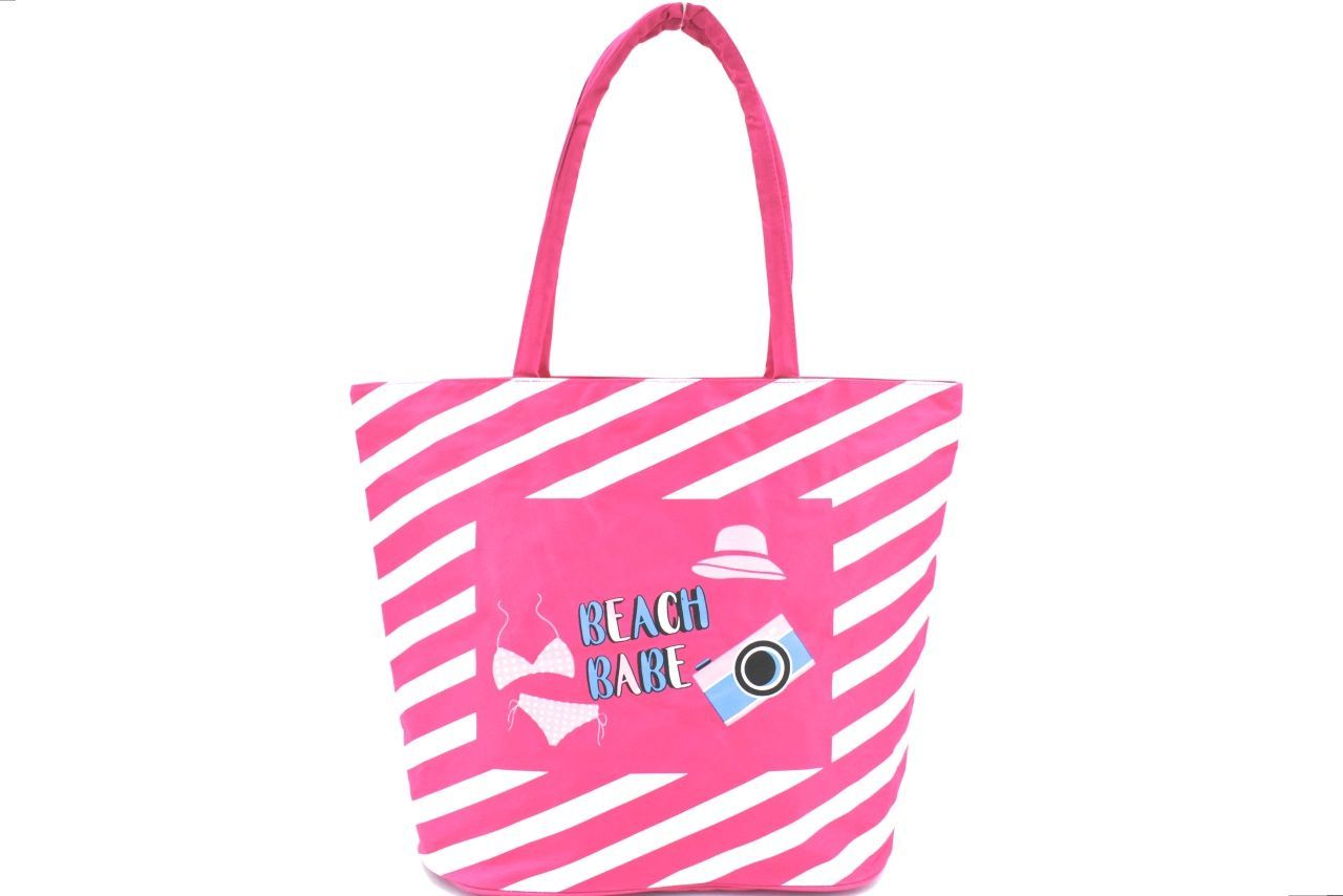 Plážová taška pruhovaná s potiskem - růžová 37201