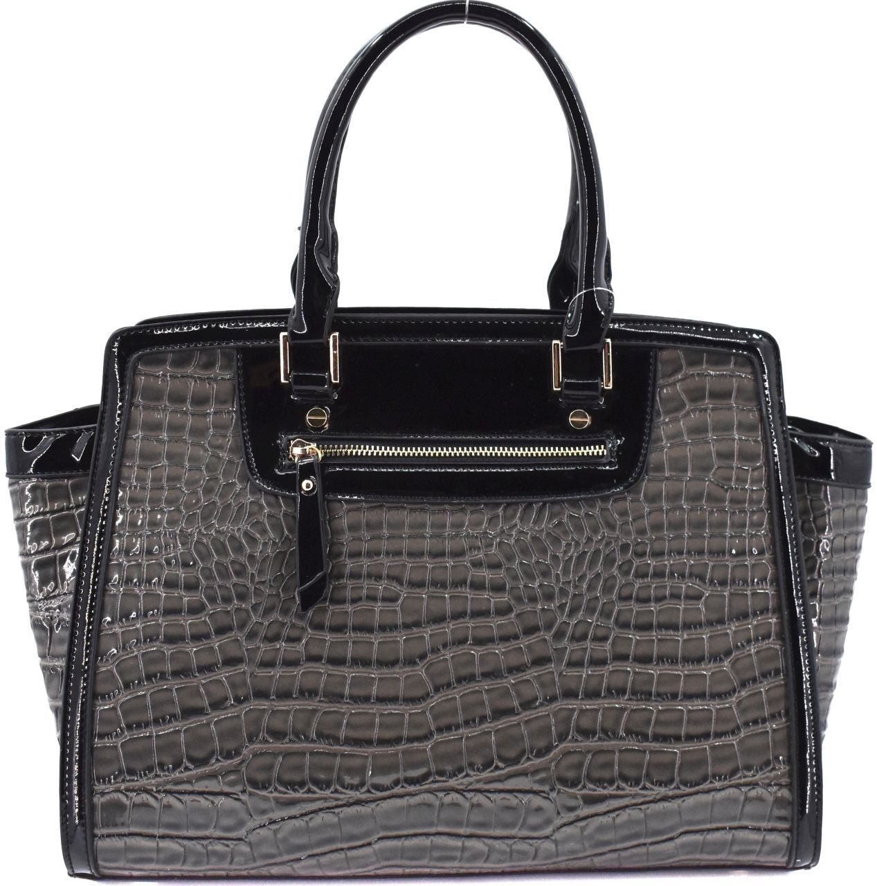Luxusní dámská lakovaná kabelka - šedá