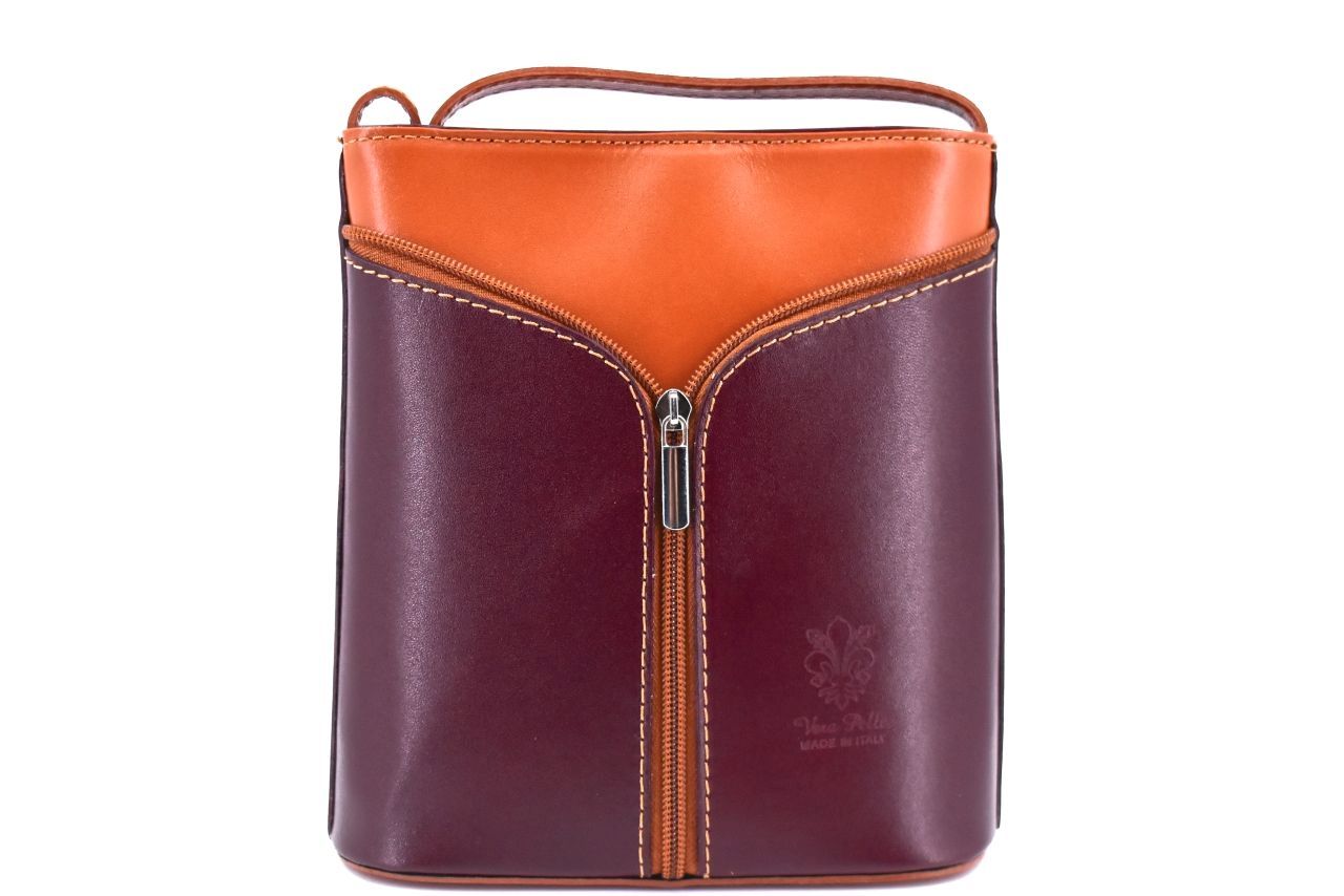 Dámská kožená kabelka crossbody Arteddy - vínová/camel 37124