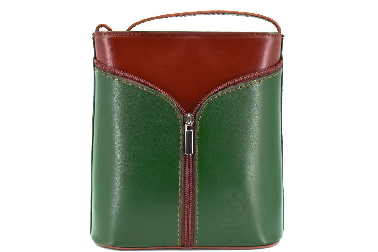 Dámská kožená kabelka crossbody Arteddy - zelená/hnědá 37124