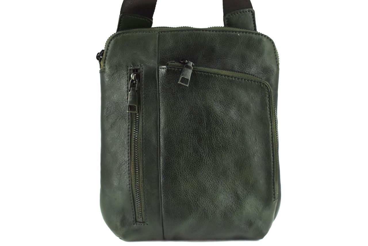 Kožená taška přes rameno crossbody - tmavě zelená 40935