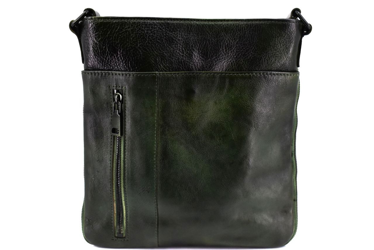 Kožená taška přes rameno crossbody - tmavě zelená 40936