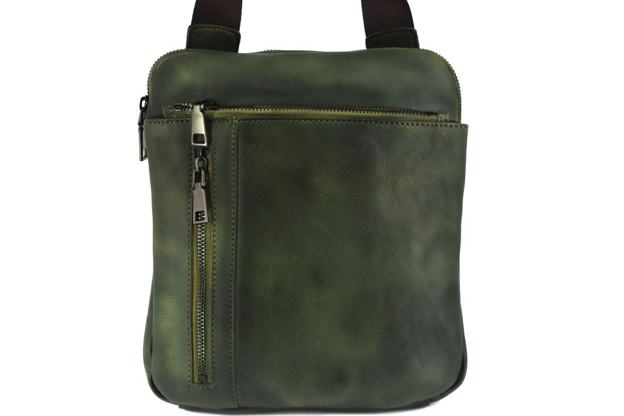 Kožená taška přes rameno crossbody - tmavě zelená 40937