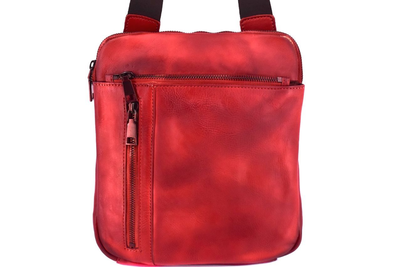 Kožená taška přes rameno crossbody - červená 40937