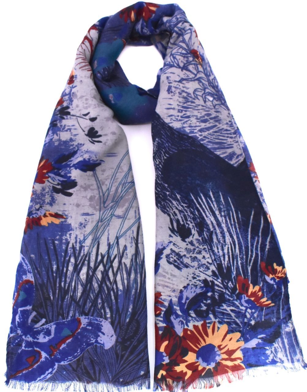 Moderní dámský šátek s potiskem - modrá/šedá