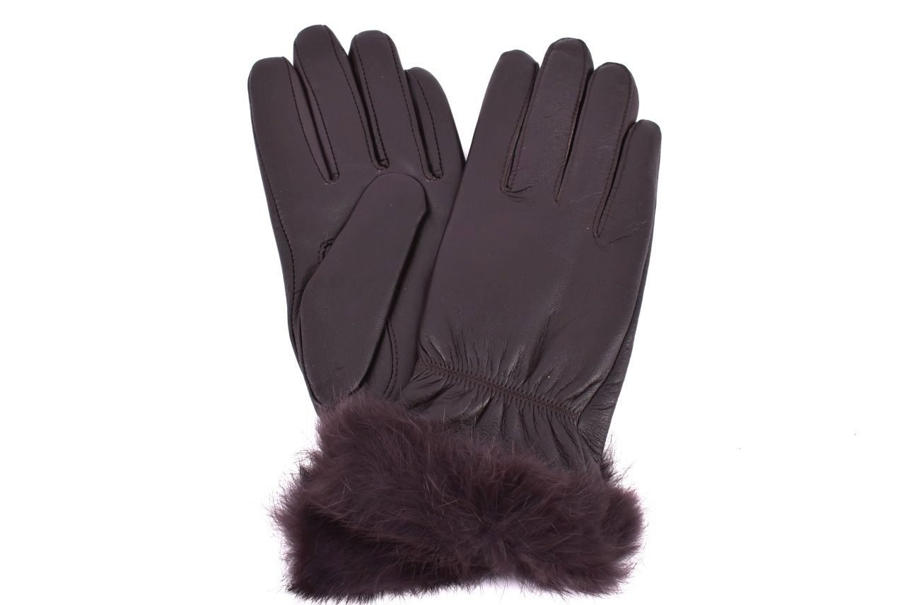Dámské kožené rukavice Coveri Collection ozdobené kožešinou - tmavě hnědá (XL)