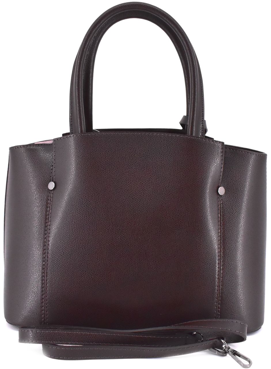Luxusní dámská kožená kabelka Shopper - tmavě hnědá