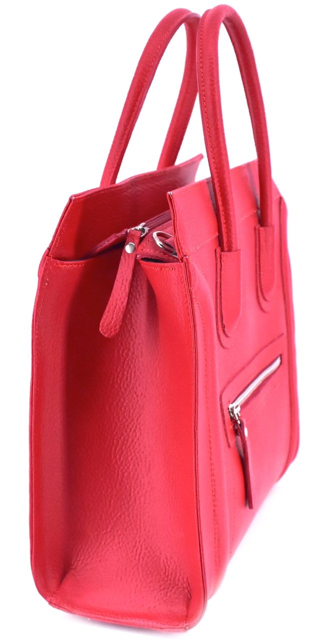 Luxusní dámská kožená kabelka Shopper - červená
