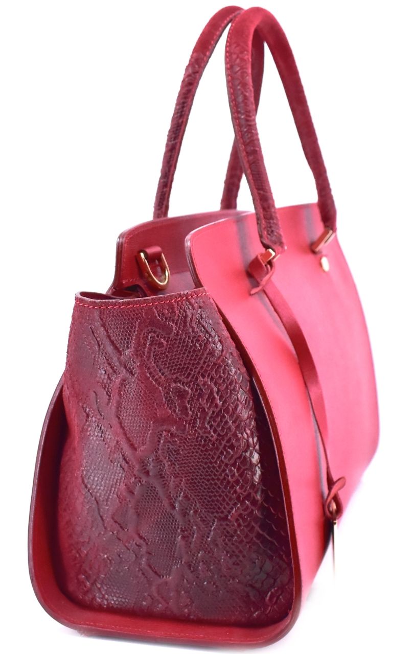 Luxusní dámská kožená kabelka Shopper - červená 31015