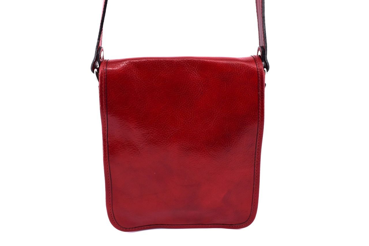 Kožená taška přes rameno crossbody s klopnou - červená 29622
