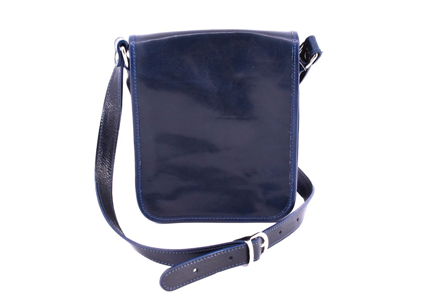 Kožená taška přes rameno crossbody s klopnou - tmavě modrá 29622