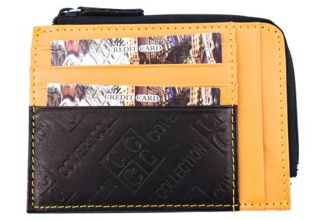 Dámská/pánská kožená dokladovka Coveri - černá/žlutá
