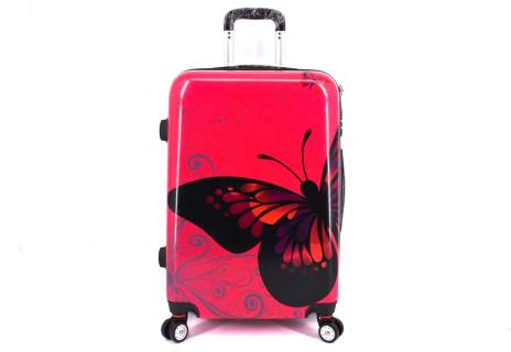 Cestovní palubní kufr na čtyřech kolečkách Arteddy ABS - motýl/fuxia(S)