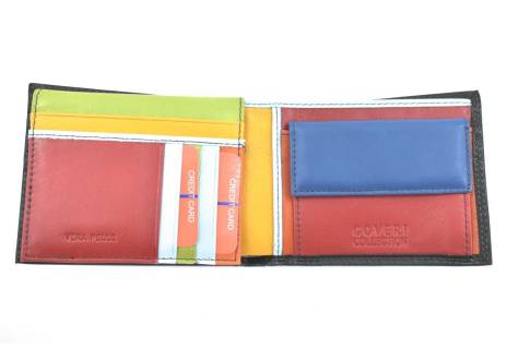 Pánská kožená peněženka  na šířku Coveri - černá uvnitř multicolor