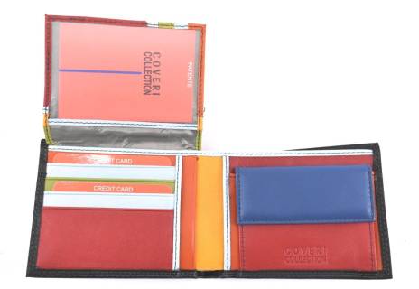 Pánská kožená peněženka  na šířku Coveri - černá uvnitř multicolor