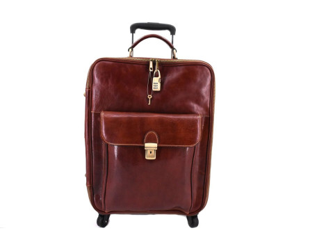 Cestovní palubní kožený kufr Arteddy - hnědá 45l