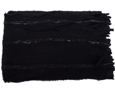 Moderní  zimní šála s třásněmi - černá