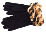 Elegantní zateplené dámské rukavice ozdobené kožešinou - černá