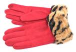 Elegantní zateplené dámské rukavice ozdobené kožešinou - červená
