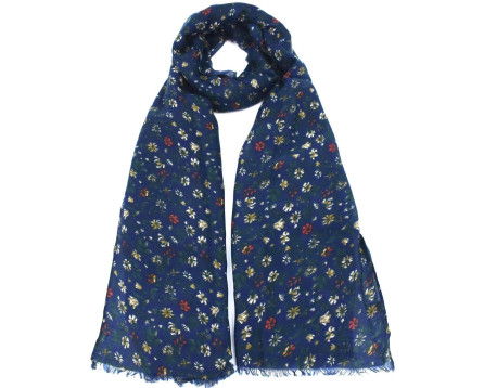 Dámský šátek s květovaným vzorem - tmavě modrá