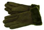 Zateplené dámské/dívčí rukavice ozdobené kožešinou Arteddy - tmavě zelená