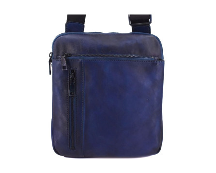 Kožená taška přes rameno crossbody - tmavě modrá