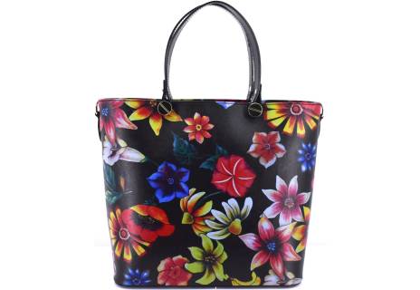 Moderní kožená kabelka s květovaným vzorem Shopper - černá
