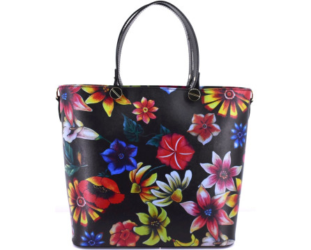 Moderní kožená kabelka s květovaným vzorem Shopper - černá