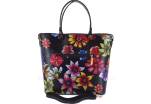 Moderní kožená kabelka s květovaným vzorem Shopper - černá