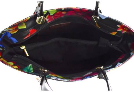 Moderní kožená kabelka s květovaným vzorem Shopper - černá