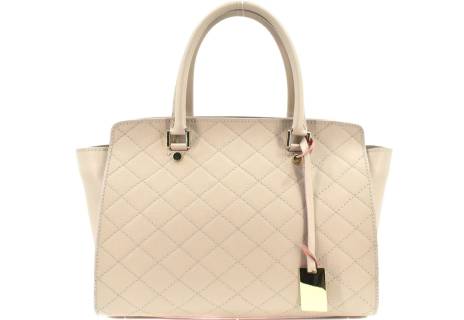 Luxusní dámská  prošívaná kožená kabelka Shopper - růžová/pudrová