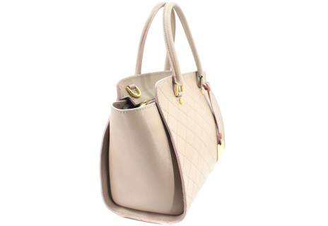 Luxusní dámská  prošívaná kožená kabelka Shopper - růžová/pudrová