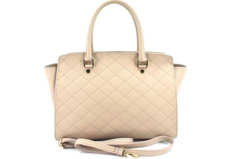 Luxusní dámská  prošívaná kožená kabelka Shopper - růžová/pudrová