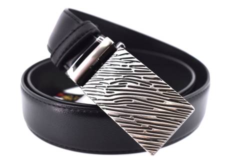 Pánský kožený opasek s plnou přezkou - černá