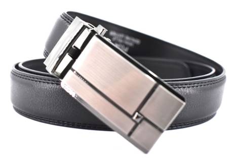 Pánský kožený opasek s plnou přezkou - černá /120