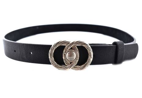 Dámský jednobarevný opasek s ozdobnou sponou - černá/90