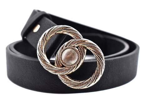 Dámský jednobarevný opasek s ozdobnou sponou - černá/90
