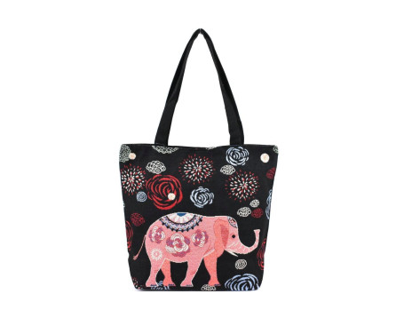Kabelka/ nákupní taška s potiskem - slon/ černá č.2