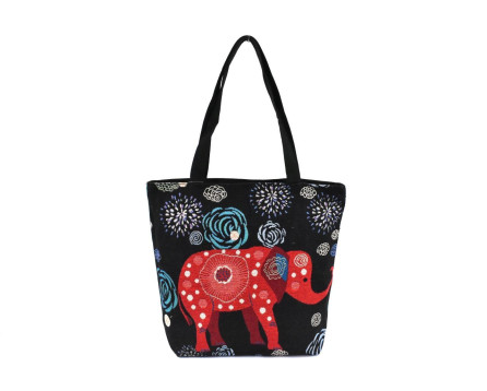 Kabelka/ nákupní taška s potiskem - slon/ černá č.4