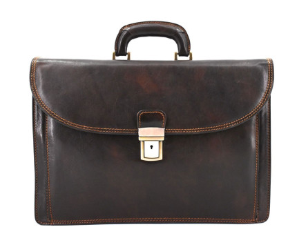 Kožená aktovka Arteddy - 2 komorová  tmavě hnědá