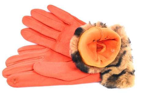 Elegantní zateplené dámské rukavice ozdobené kožešinou