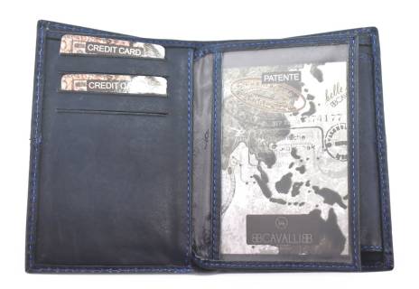 Pánská kožená peněženka z pravé kůže na výšku B.cavalli - tmavě modrá
