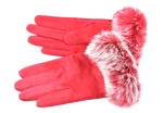 Dámské kožené rukavice ozdobené kožešinou - červená (L)