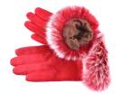 Dámské kožené rukavice ozdobené kožešinou - červená (L)
