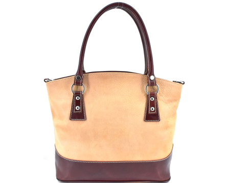 Dámská kožená kabelka - béžová/hnědá